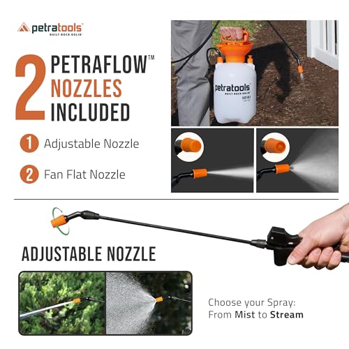 Petratools 1 Gallon Pump Sprayer – HD101 Garden Sprayer for Weeds, Lawn Care & Pesticides – 52” Long Hose, 2 Nozzles & Easy Carry Handle – Durable & Lightweight (Pack of 2) - color: Orange, size: 1 Gallon (Pack of 2)