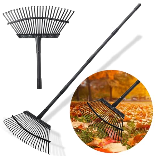 Garden Rake for Leaves, 25 Tines Heavy Duty Metal Yard Rake with 64 inch Adjustable Handle, Ideal Leaf Rakes for Gardening, Dethatching, Thatching, Gathering Shrub, Grass, Debris, Rocks