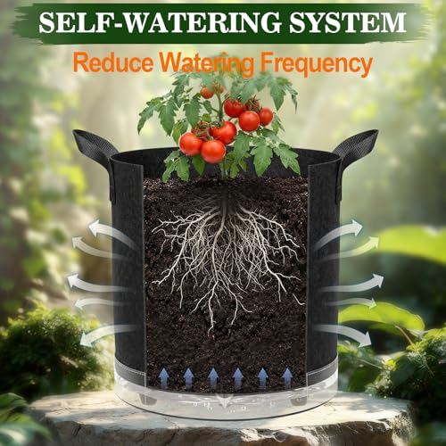 5 Pack 7 Gallon Self-Watering Grow Bags with Reservoir and Support Rings - size: 7 Gallon