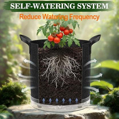 5 Pack 7 Gallon Self-Watering Grow Bags with Reservoir and Support Rings - size: 7 Gallon