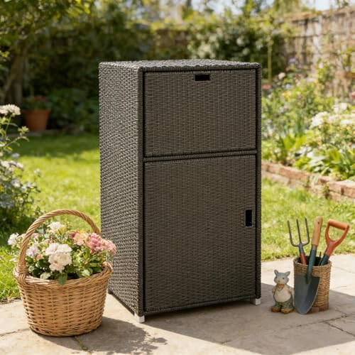 23.6" Outdoor Storage Shed, Rattan Pool Towel Rack Cabinet with Top Drawer - color: Dark Brown
