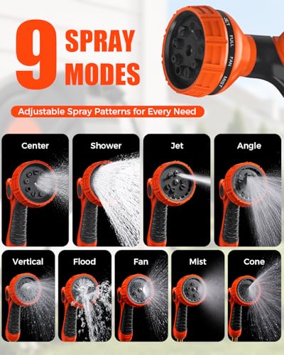 100FT Retractable Garden Hose Reel 1/2 Inch, Wall Mounted Heavy Duty Water Hose with Auto-Lock, Slow Return, 180° Swivel Bracket & 9-Pattern Spray Nozzle, UV Resistant Outdoor Hose Storage System