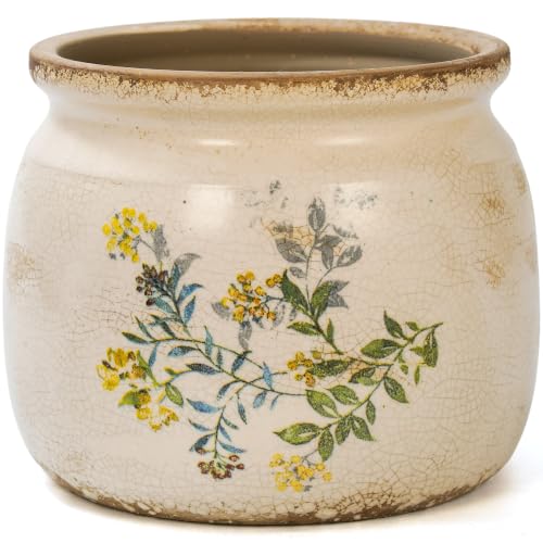 Dosayes Flower Pot,Vintage Ceramic Pot for Plant with Drainage Holes - color: Yellow