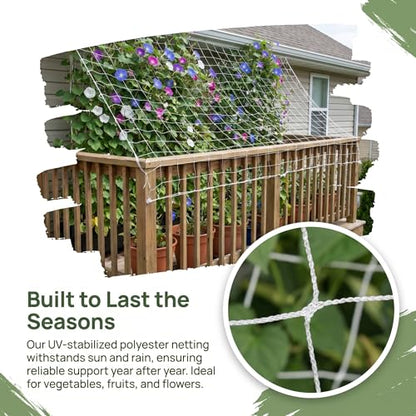 Heavy Duty Garden Trellis Netting, 5x15FT 152x457cm Polyester Plant Support Net, Flexible Mesh for Cucumber, Tomato, Bean Climbing Plants White