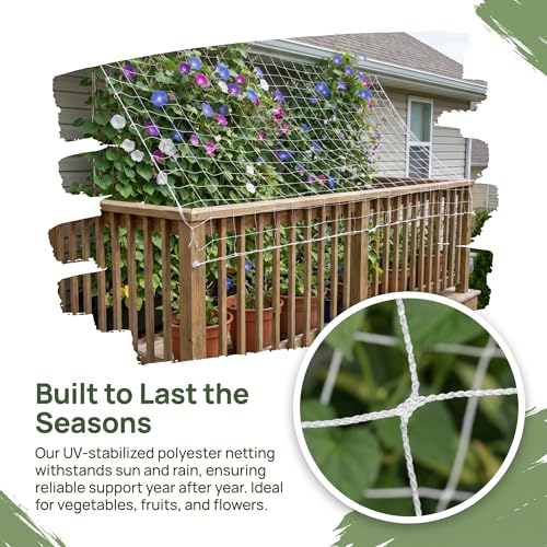 Heavy Duty Garden Trellis Netting, 5x15FT 152x457cm Polyester Plant Support Net, Flexible Mesh for Cucumber, Tomato, Bean Climbing Plants White