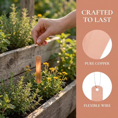 BESTonZON 30 Hanging Metal Garden Labels with 30 Copper Wires, 12 × 2 cm Markers for Pots, Trees and Nursery Plants