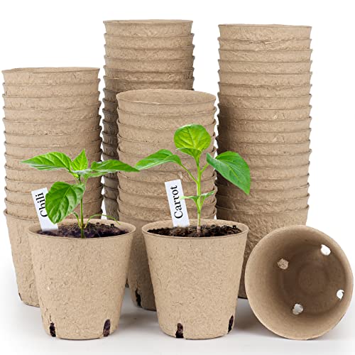 homenote Peat Pots, 60 Pcs 3.15 Inch Seed Starting Pots with Drainage Holes, Round Nursery Plant Pots with Bonus 20 Plant Labels - size: 3.15 Inch
