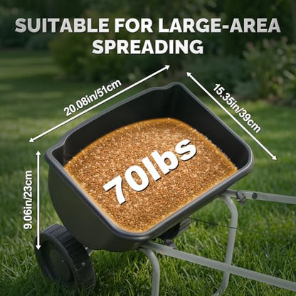 VINGLI 70lbs Fertilizer Spreader with 15 Adjustable Drop Rate, Pre-Assembled Walk-Behind Seed Spreader, with 9" Tire for Multi-Terrain, Broadcast Spreader for Lawn Care & Seed Spreading