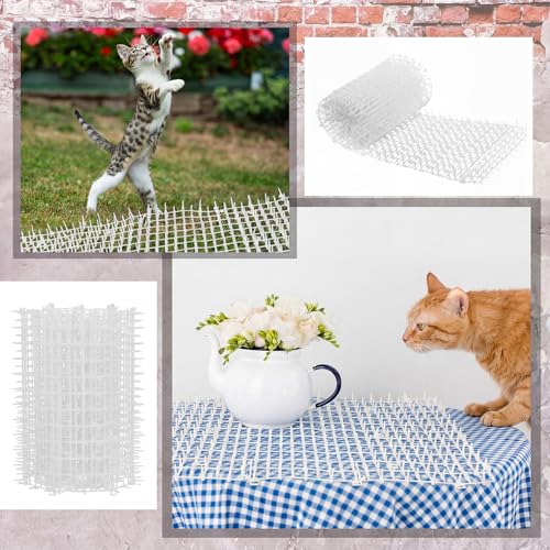 Abbylike 3 Pcs 19.5ft Cat Spike Mat Outdoor 11 Inch Cat Repellent Mat - color: White