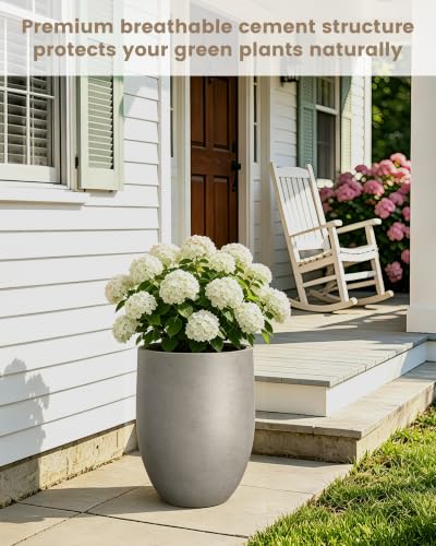 Kante 21.7" Tall Concrete Planter, Large Round Bullet Pot, Weathered Finish - color: Weathered Concrete