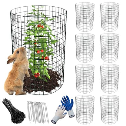 8 Pack 20x12 inch Plant Protector, Wire Garden Cages with Stakes & Ties - size: 24PCS-20"x 12"