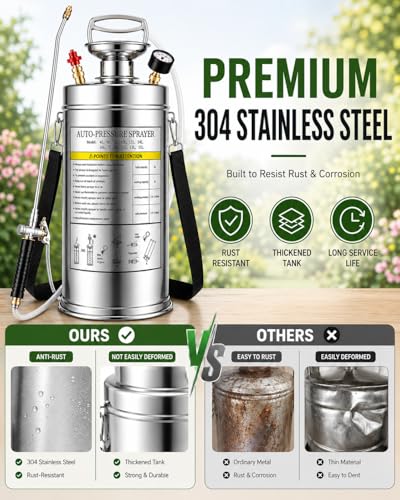 Stainless Steel Sprayer 3 Gallon - Steel Hand-Pump Sprayer, with 3.3-inch Reinforced Hose - Garden Sprayer for Home, Gardening, Ground Cleaning(3Gallon) - style: 3 Gal