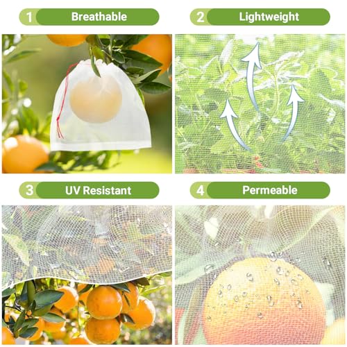 Fruit Netting Bags, 25pcs 8x8 in Mesh for Trees with Drawstring, Fruit Protection Bag Cover for Grapes Apples Peaches Tomatoes from Pest Birds Critters - size: 8"x8"/Pack of 25