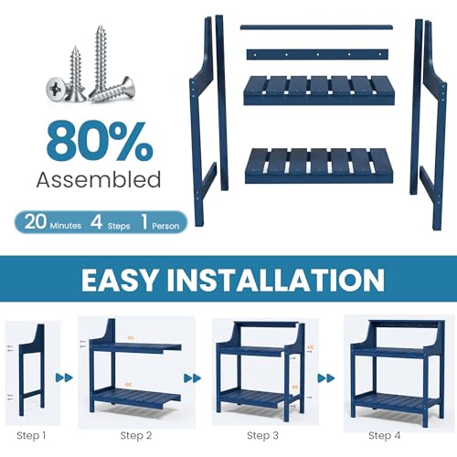 Domi 3-Tier Potting Benches for Outside, HDPE Outdoor Potting Table, Blue - color: Blue
