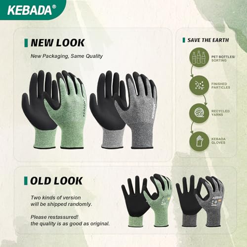 Kebada Gardening Gloves for Men, Foam Latex Coated, Green & Gray, 6 Pairs - color: Green&grey 6 Pairs, size: Large ( 6 Pairs )
