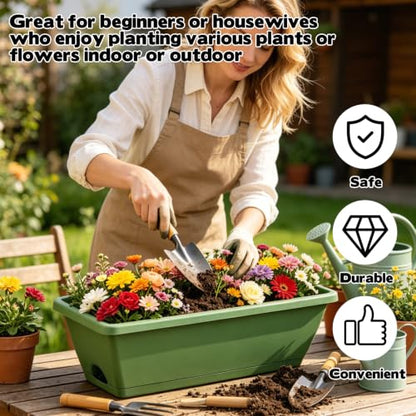 12 Pack Window Box Planter Rectangular Vegetable Flower Planters with Drainage Holes Saucers Plastic Flower Pots Planter for Indoor Outdoor Patio Garden Decor