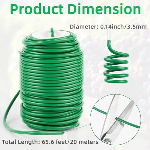 Soft Plant Ties Green Garden Twist Ties for Plants 65.6ft Reusable Rubber Garden Wire Plant Ties to Support Climbing Plants Indoor & Outdoor Vines Tomatoes Office Home Organizing (65.6feet * 3.5mm).