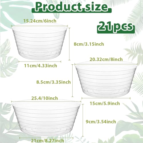21 Pcs Clear Deep Drip Tray 6/8/10 Inch Plastic Plant Saucer