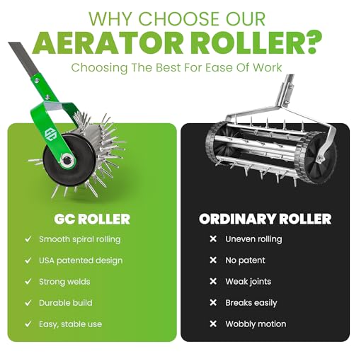 Manual Lawn Aerator Roller Tool 42 Steel Spikes, 57-in Rolling Lawn Aerator - style: Rolling Aerator