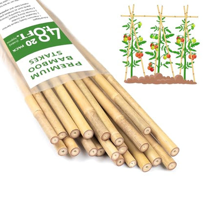 Plant Stakes 4.8FT, Natural Bamboo Stakes,20Pcs Sturdy Bamboo Garden Stakes - size: 57.6 inches, 20 pack