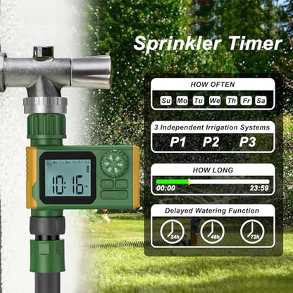 Garden Hose Timer Automatic Programmable - Digital Water Timer with LCD Display, Rain Delay & Manual Modes for Lawn Sprinkler System, Irrigation for Yard