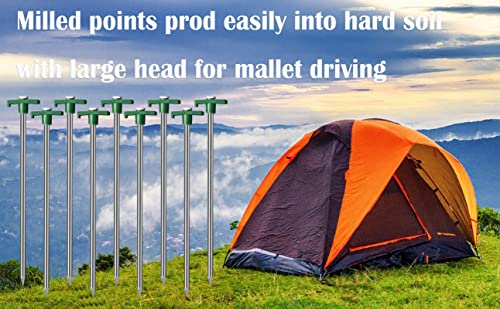 Cheardia 20 Pack Tent Stakes Heavy Duty, 9.75 Inch Yard Stakes Non-Rust Metal Tent Pegs Ground Stakes Tent Spikes for Camping Patio, Garden, Canopies, Grassland, Outdoor,Green - color: Green 20pcs