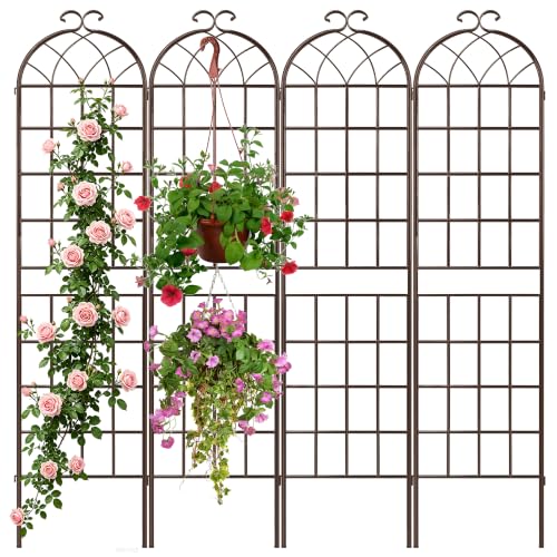 LZRS 82.7 x 80in Rustic Iron Arch Decoration Garden Trellis with Brown Metal Coating – Perfect for Supporting Climbing Plants Outdoor, Roses, Vines, Flowers, and Vegetables. - color: Brown, size: 82.7"H x 80"W