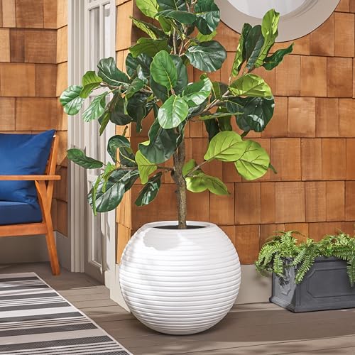 SAFAVIEH Outdoor – Mora White Ficonstone Cement Planter Pot, Fully Assembled Decorative Outdoor Planter, Smooth Orb Design, Frost-Resistant with Drainage (PAT1534C) - color: White