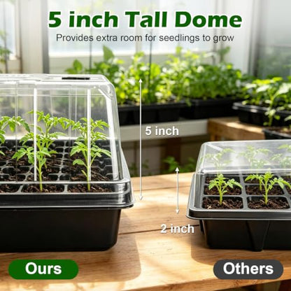 10-Pack Seed Starter Trays with 5" Tall Humidity Domes & 54-Cell Deep Trays - size: 10p Trays+Domes+54 Cells