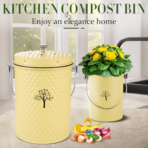 AOSION Countertop Kitchen Odorless Compost Bin with Removable Inner Bucket - color: Yellow