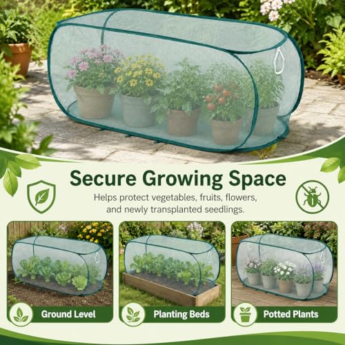 1PC Pop Up Garden Plant Cover 47" x 18" x 16"-Collapsible Mesh Plant Cover with 30% Sunblock Shade Cloth for Raised Garden Bed, Outdoor Plant Cover Against Birds, Rabbits & Squirrels - size: 1 Pack