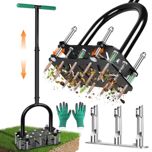 2-in-1 Lawn Aerator Tool, Manual Core Aerator with Spike & Plug Heads - color: 2 IN 1
