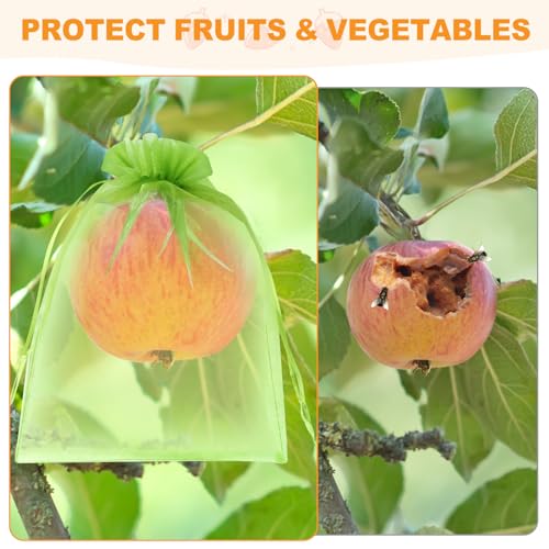 DQS Fruit Protection Bags, 100pcs 6"x8" Green Mesh Organza Produce Bags