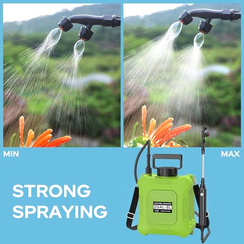 Battery Powered Garden Sprayer 2 Gallon with 2 Pressure Mode, 6 Spray Nozzles, Rechargeable Weed Sprayer Telescopic Wand, Adjustable Strap for Lawn Garden, Blue (Green) - color: Green