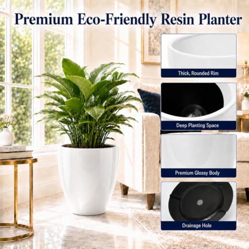 Usocik Large Outdoor Planters, Set of 4, 10/12/21/24 Inch, Glossy White - color: Glossy White