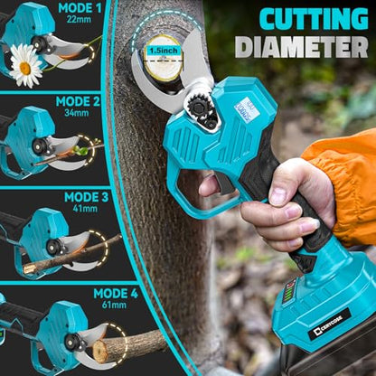 Cerycose Electric Pruning Shears Compatible with Makita 18v Battery, 0.8-2 Inch Max Cutting Diameter Electric Pruner with LCD Display & Imported SK7 Steel Blades for Gardening Tree Pruning(No Battery) - color: Blue