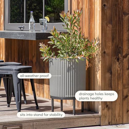 Veradek Demi Series Raised Planter - Round Planter with Stand - color: Gray/Black, size: 16 inch - 2 Pack