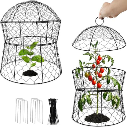Garden Cloches for Plants 2 Pack Metal Plant Protectors from Animals Chicken Wire Cloche Updated Plant Cages for Outdoor Plants Vegetables Seedlings 13" D x 14" H - style: 2 Pack