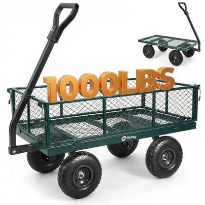 Sekey Steel Garden Cart, 1000 lb Capacity, Removable Sides, 10 in Tires - color: Green, size: 1000LBS