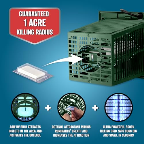 Flowtron Electric Bug Zapper, 1 Acre Outdoor, 40W UV, 5600V Zap, Green - color: Bush Green
