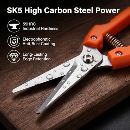 Pruning Shears for Gardening, 7.3" Plant Shears with SK5 High Carbon Steel Blades, 90g Ultra Lightweight Garden Tools for Roses, Hydrangeas & Bonsai, Easy-to-Use Sharp Bypass Pruners for Seniors