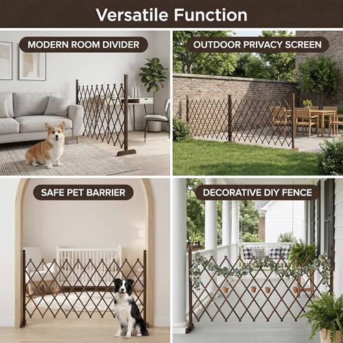 MyGift Expandable Wood Garden Trellis Freestanding Lattice Brown