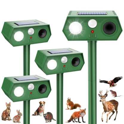2026 Upgraded Solar Ultrasonic Animal Repeller Outdoor, Waterproof Motion Activated Repellent with Flash Light for Deer Cat Squirrel Raccoon Rabbit Dog Garden Yard-4 Pack - size: 4PCS-02