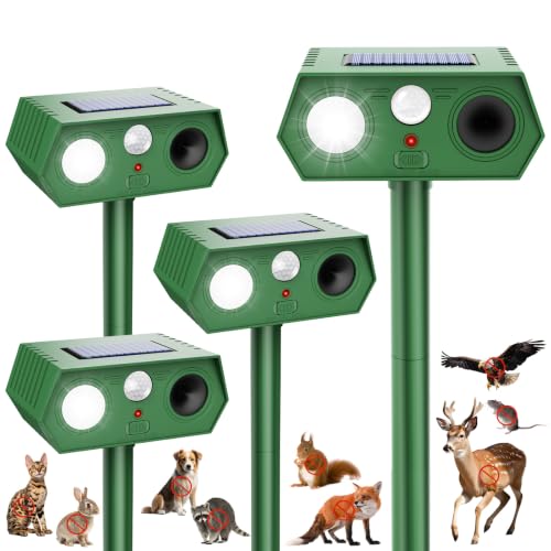 2026 Upgraded Solar Ultrasonic Animal Repeller Outdoor, Waterproof Motion Activated Repellent with Flash Light for Deer Cat Squirrel Raccoon Rabbit Dog Garden Yard-4 Pack - size: 4PCS-02