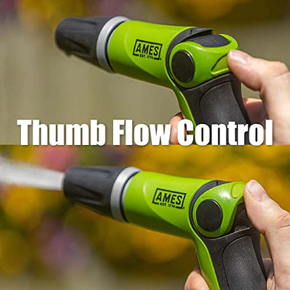 AMES Hose Nozzle Sprayer with High Pressure, Heavy Duty Adjustable Spray, Mist, Cone or Jet, For Lawn or Garden, Soft Grip, Green/Black - style: Jet Spray