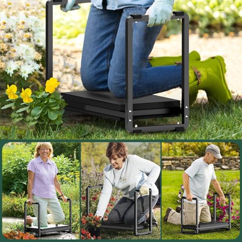 Garden Kneeler and Seat, 10.2" Wider Heavy Duty Thick for Kneeling and Seat - color: Black