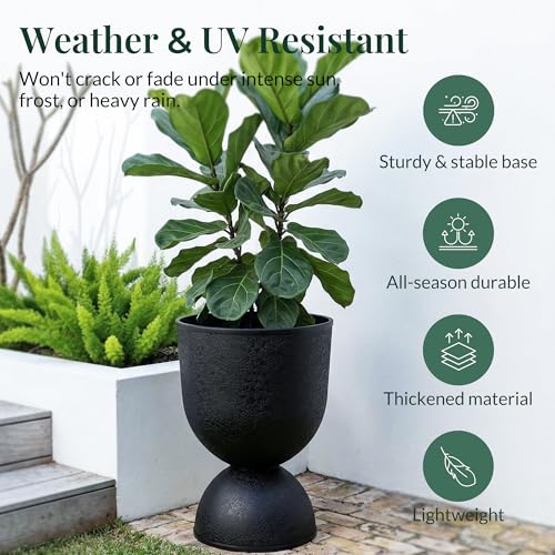 KOL Plastic Planters, Black Urn Planters 2 Pack, 18 Inch+23 Inch - color: Black, size: Bundle: 18"+23"