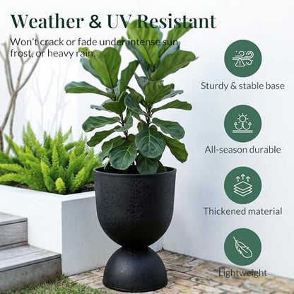 KOL Plastic Planters, Black Urn Planters 2 Pack, 18 Inch+23 Inch - color: Black, size: Bundle: 18"+23"