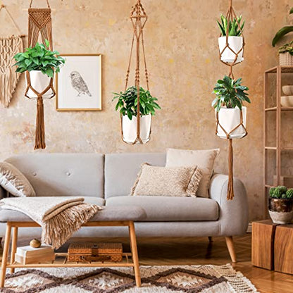 SFENNGPET Macrame Plant Hangers, 6Pack Hanging Planters for Indoor Plants - color: Caramel