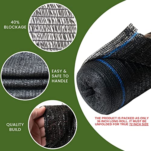 6'x100ft 40% Eyelets Shade Cloth Roll - size: 40% - 6'x100 FT - BLK